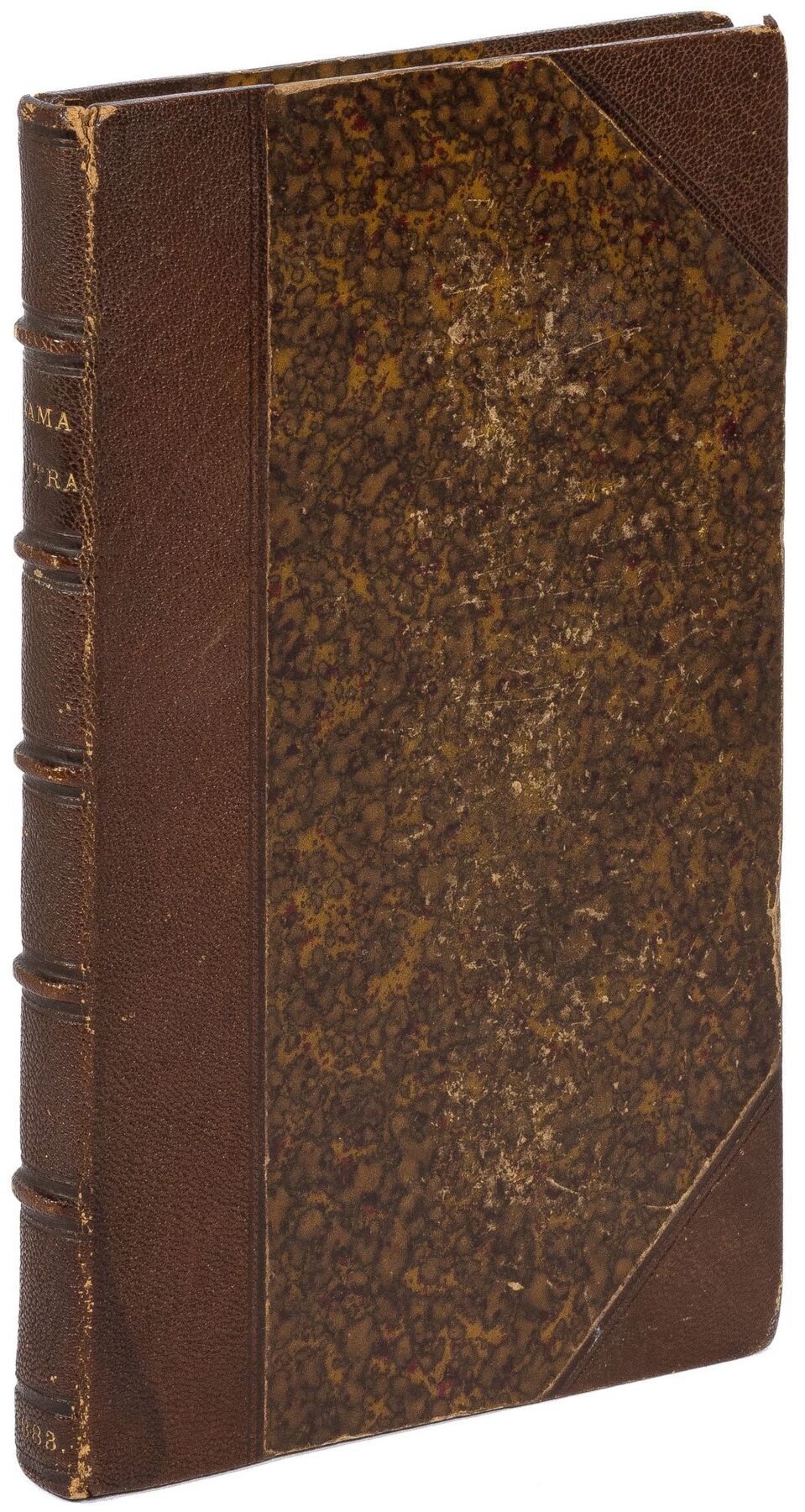 Three-quarter view of the binding of the privately printed 1883 Kama Sutra